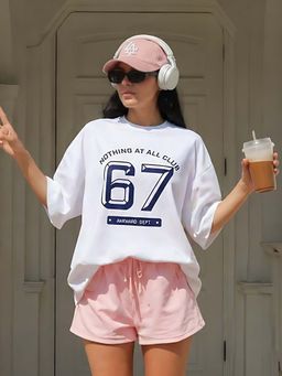 Don’t be basic - White Typography Half Sleeve Oversized T-Shirt