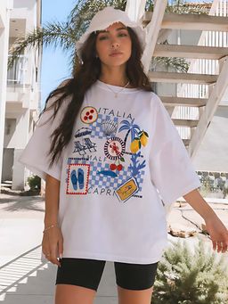 Don’t be basic - White Graphic Half Sleeve Oversized T-Shirt