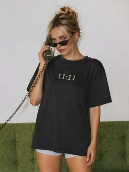 Don’t be basic - Black Typography Half Sleeve Oversized T-Shirt