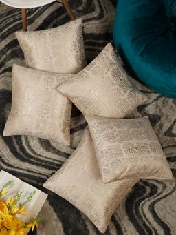 HOSTA HOMES - Foil Printed Soft Velvat Cushion Covers Cream (16 x 16 inches)