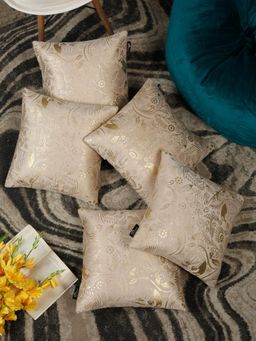HOSTA HOMES - Foil Printed Soft Velvat Cushion Covers Cream (16 x 16 inches)