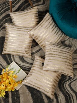 HOSTA HOMES - Foil Printed Soft Velvat Cushion Covers Cream (16 x 16 inches)