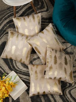 HOSTA HOMES - Foil Printed Soft Velvat Cushion Covers Cream (16 x 16 inches)