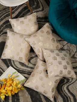 HOSTA HOMES - Foil Printed Soft Velvat Cushion Covers Cream (16 x 16 inches)