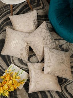 HOSTA HOMES - Foil Printed Soft Velvat Cushion Covers Cream (16 x 16 inches)