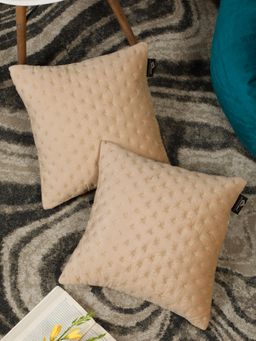 HOSTA HOMES - Embroidered Soft Velvet Cushion Covers Beige (16 x 16 inches)