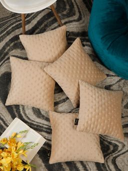 HOSTA HOMES - Embroidered Soft Velvet Cushion Covers Beige (16 x 16 inches)