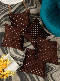 HOSTA HOMES - Embroidered Soft Velvet Cushion Covers Brown (16 x 16 inches)