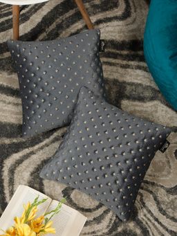 HOSTA HOMES - Embroidered Soft Velvet Cushion Covers Grey (16 x 16 inches)