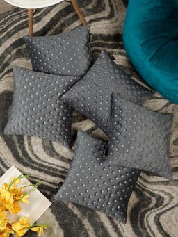 HOSTA HOMES - Embroidered Soft Velvet Cushion Covers Grey (16 x 16 inches)