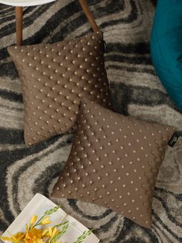 HOSTA HOMES - Embroidered Soft Velvet Cushion Covers Brown (16 x 16 inches)