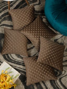 HOSTA HOMES - Embroidered Soft Velvet Cushion Covers Brown (16 x 16 inches)