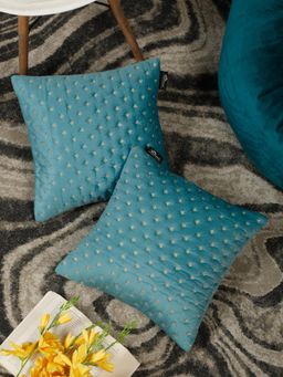 HOSTA HOMES - Embroidered Soft Velvet Cushion Covers Blue (16 x 16 inches)