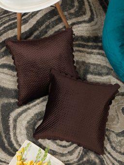HOSTA HOMES - Velvet Self Designed Laser Cut Edges Cushion Covers Brown (16 x 16 inches)