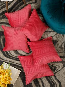 HOSTA HOMES - Velvet Self Designed Laser Cut Edges Cushion Covers Pink (16 x 16 inches)