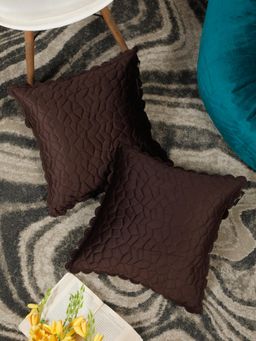 HOSTA HOMES - Velvet Self Designed Laser Cut Edges Cushion Covers Brown (16 x 16 inches)