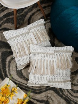 HOSTA HOMES - Pure Cotton Hand Crafted Cushion Covers Beige (16 x 16 inches)