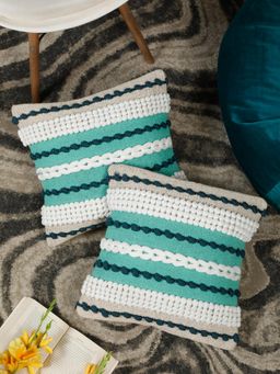 HOSTA HOMES - Pure Cotton Hand Crafted Cushion Covers Blue (16 x 16 inches)