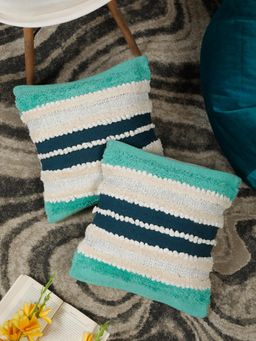 HOSTA HOMES - Pure Cotton Hand Crafted Cushion Covers Multi-Color (16 x 16 inches)