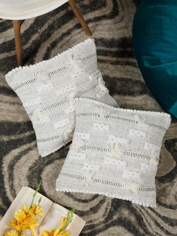 HOSTA HOMES - Pure Cotton Hand Crafted Cushion Covers Off White (16 x 16 inches)