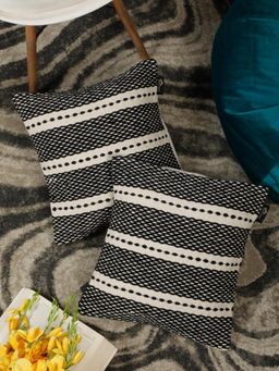HOSTA HOMES - Pure Cotton Hand Crafted Cushion Covers Black (16 x 16 inches)