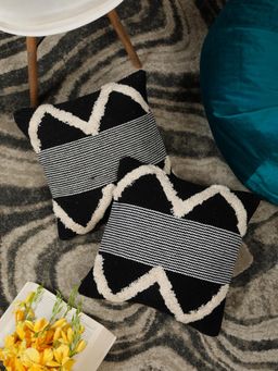 HOSTA HOMES - Pure Cotton Hand Crafted Cushion Covers Black (16 x 16 inches)