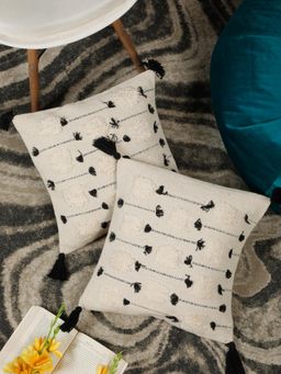 HOSTA HOMES - Pure Cotton Hand Crafted Cushion Covers Beige (16 x 16 inches)