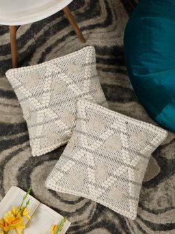 HOSTA HOMES - Pure Cotton Hand Crafted Cushion Covers Off White (16 x 16 inches)