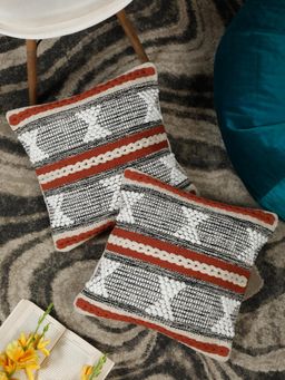 HOSTA HOMES - Pure Cotton Hand Crafted Cushion Covers Multi-Color (16 x 16 inches)