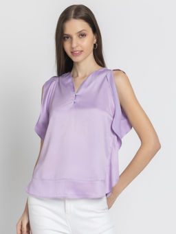 SHAYE - Lavender V-Neck Solid Sleeveless Casual Top