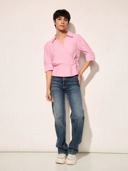 ONLY - Pink Solid Wrap Top