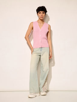 ONLY - Pink Button-Front Sweater Vest