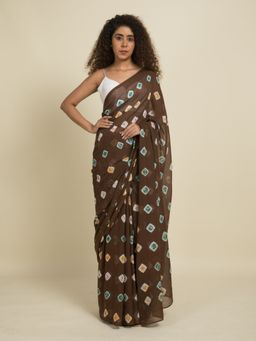 Suta - Brown and Multi-Color Handcrafted Shibori Cotton Saree
