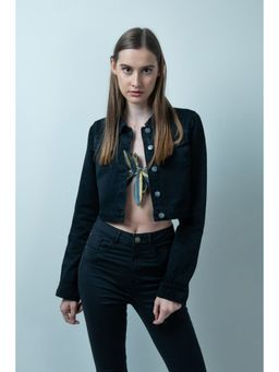 FREAKINS - Black Cropped Denim Jacket
