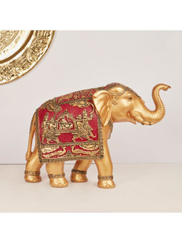 HomeTown - Deco Elephant Figurine, Maroon & Gold
