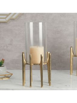 HomeTown - Ebony Handcrafted Glass And Casted Alluminium Candle Holder 32 Cm In Gold Colour
