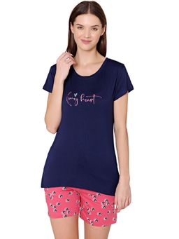 Bodycare - Womens Modal Printed Night Suit Of T-Shirt & Shorts -BSSS17502 Navy Blue (Set of 2)
