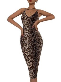 Outzidr - Brown Animal Print Bodycon Fit Dress