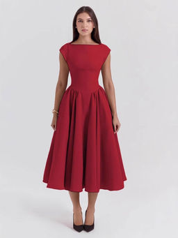 Outzidr - Red Solid A-Line Fit Dress