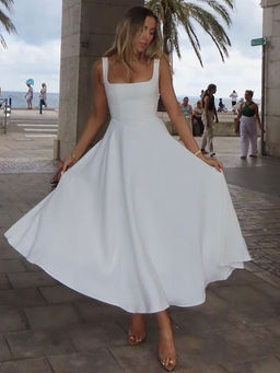 Outzidr - White Solid A-Line Fit Dress