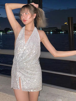 Outzidr - White Embellished Regular Fit Dress