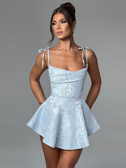 Outzidr - Blue Self Design A-Line Fit Dress