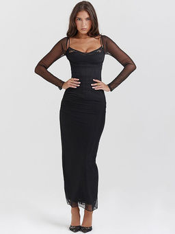 Outzidr - Black Self Design Bodycon Fit Dress