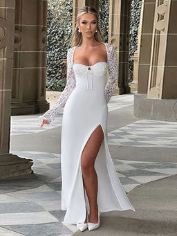 Outzidr - White Self Design Bodycon Fit Dress