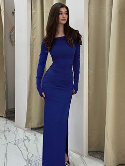 Outzidr - Blue Solid Bodycon Fit Dress