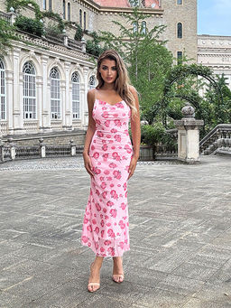 Outzidr - Pink Floral Bodycon Fit Dress