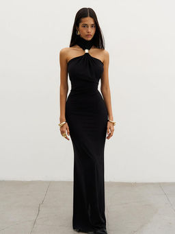 Outzidr - Black Solid Bodycon Fit Dress