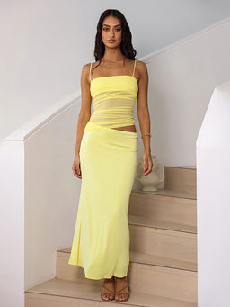 Outzidr - Yellow Solid Bodycon Fit Dress