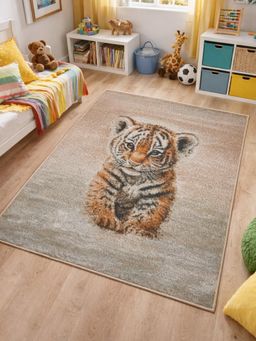 OBSESSIONS - Polypropylene Printed Kids Carpet Jute Backing - Brown & Beigec
