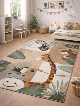 OBSESSIONS - Polypropylene Printed Kids Carpet Jute Backing - Brown & Green (4x6 feet)